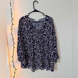 Elegant Navy and White Floral Blouse